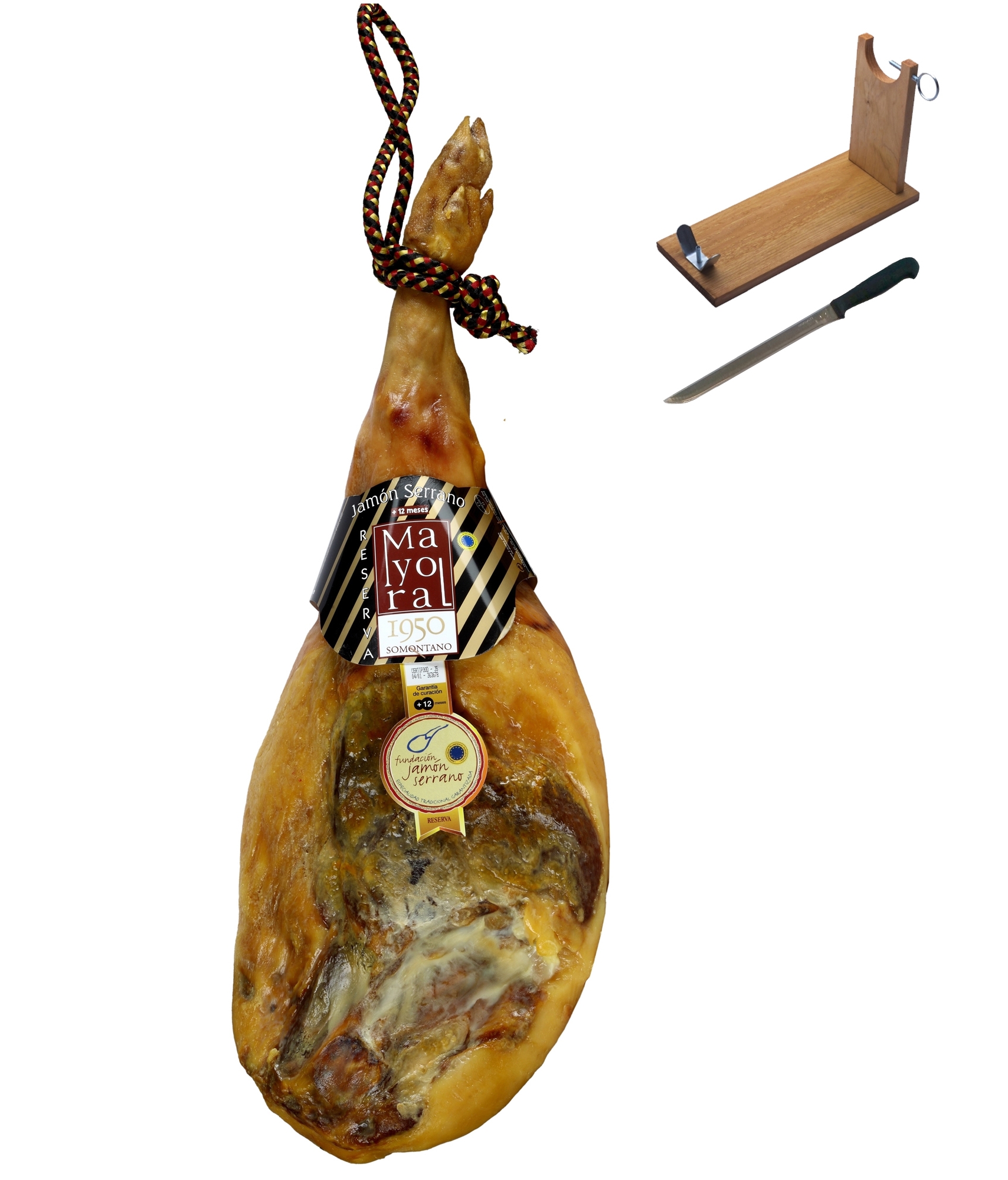 Prosciutto serrano riserva Mayoral + porta prosciutto + coltello 77.5 kg