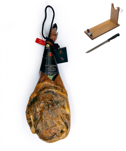 Prosciutto Pata Negra ibérico (Spalla) di ghianda certificato Revisan + porta prosciutto + coltello immagine #1
